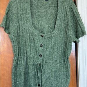 Green Button-Up Knit Top